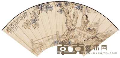 钱慧安 1874年作 仕女图 扇面册页 18.5×49.5cm